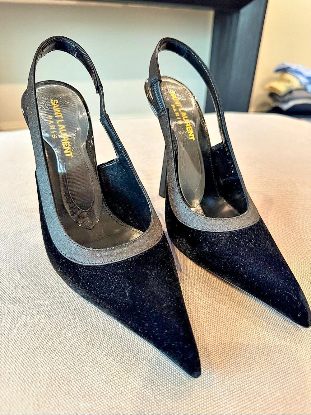 Saint Laurent Blade Velvet Slingback Pumps EU 371⁄2 Black